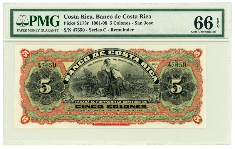 Costa Rica 5 Colones 1901 - 1908 PMG 66 EPQ Gem Uncirculated

P# S173r, N# 400...