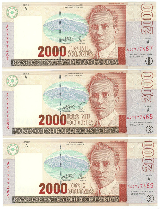 Costa Rica 3 x 2000 Colones 2005 Consecutive Numbers

P# 265e, N# 204567; # A ...