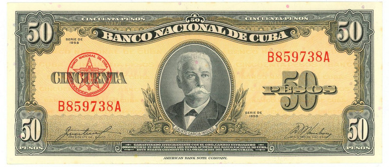 Cuba 50 Pesos 1958

P# 81b, N# 205094; # B859738A; UNC