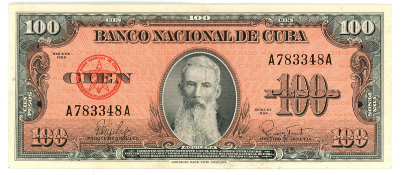 Cuba 100 Pesos 1959

P# 93a, N# 219536; # A 783348 A; XF