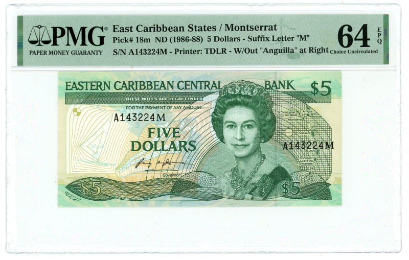 East Caribbean States 5 Dollars 1986 - 1988 (ND) PMG 64 EPQ Choice UNC

P# 18m...