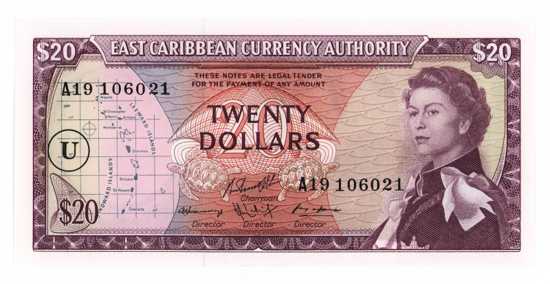 East Caribbean States 20 Dollars 1965 (ND)

P# 15n, N#219645; # A19 106021; UN...