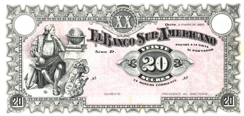 Ecuador 20 Sucres 1920

P# S253a, N# 315609; # D; UNC