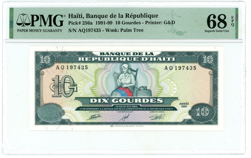 Haiti 10 Gourdes 1991 - 1999 PMG 68 EPQ Superb Gem UNC

P# 256a, N# 204963; # ...