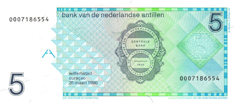 Netherlands Antilles 5 Gulden 1986

P# 22a, N# 213979; # 0007186554; XF