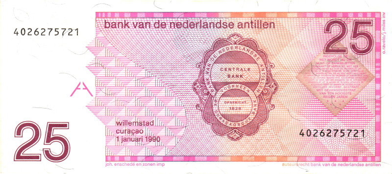 Netherlands Antilles 25 Gulden 1990

P# 24b, N# 213982; # 4026275721; VF