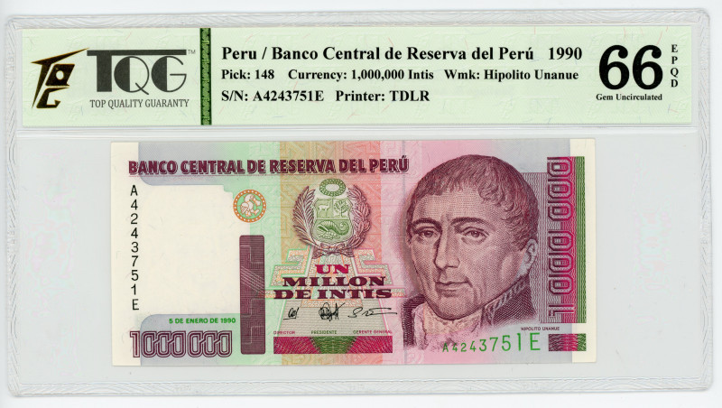 Peru 1000000 Intis 1990 TQG 66 EPQD Gem Uncirculated

P# 148, N# 213026; # A42...