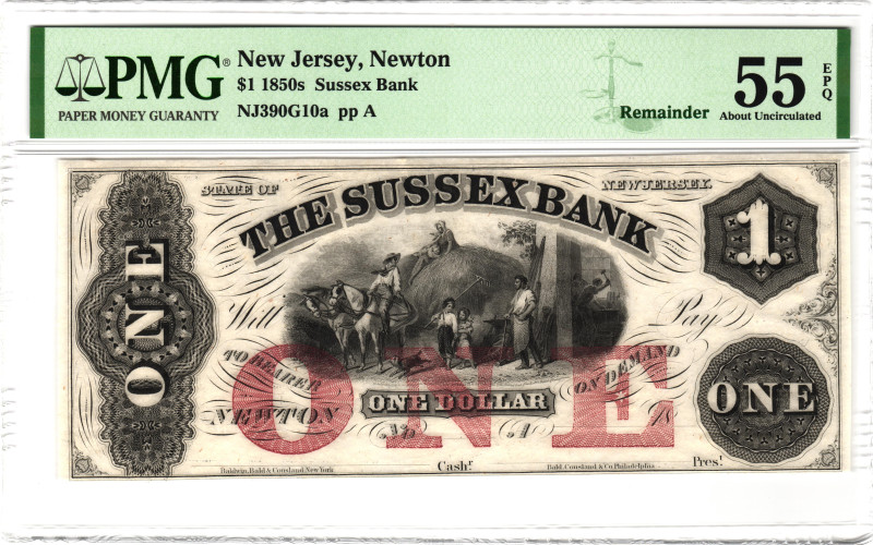 United States New Jersey Newton Sussex Bank 1 Dollar 1850 th Remainder PMG 55 EP...