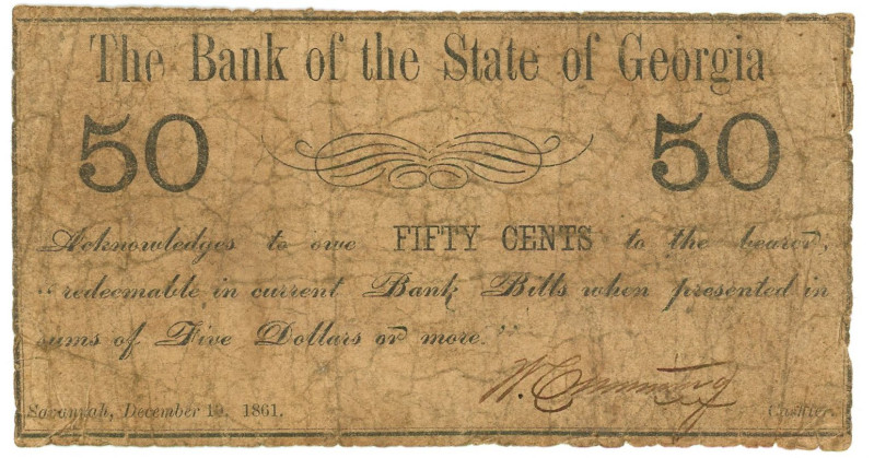 United States Bank of the State of Georgia 50 Cents 1861

# 393512; VG