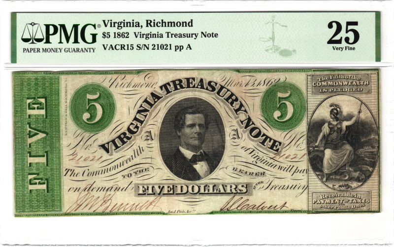 United States Virginia Richmond 5 Dollars 1862 PMG 25 Very Fine

# 21021 A