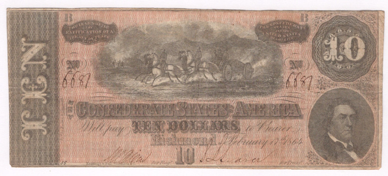 United States Confederate States 10 Dollars 1864

Fr# CS-68, # 6687; VF