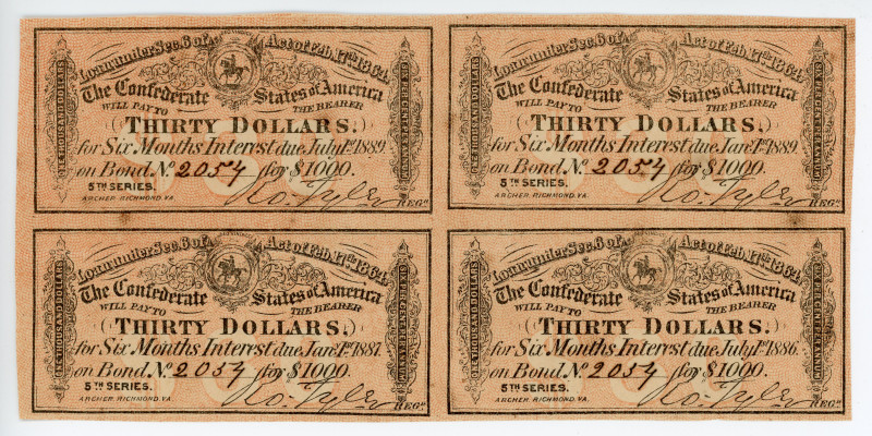 United States Confederate States Bonds 4 x 30 Dollars 1864 (1886-1889)

# 2054...