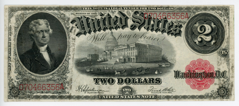 United States Legal Tender 2 Dollars 1917

Fr# 60; # D70466356A; Speelman/Whit...