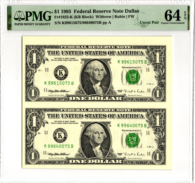 United States 1 Dollar 1995 Uncut Pair PMG 64 EPQ Choice Uncirculated

Fr1922-...