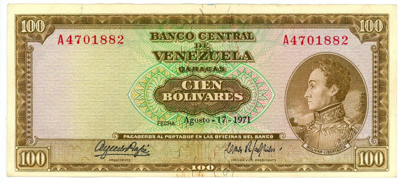 Venezuela 100 Bolivares 1971

P# 48h, N# 209866; A 4701882; AUNC