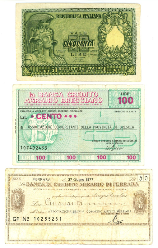 Italy Lot of 3 Banknotes 1951 - 1978

VF
