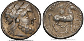 EASTERN EUROPE. Uncertain Celtic Tribe. Ca. 4th-3rd centuries BC. AR tetradrachm (25mm, 14.34 gm, 2h). NGC Choice Fine 5/5 - 4/5. Imitating Philip II ...