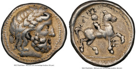 EASTERN EUROPE. Uncertain Celtic Tribe. Ca. 4th-3rd centuries BC. AR tetradrachm (26mm, 14.21 gm, 10h). NGC Choice Fine 5/5 - 3/5. Imitating Philip II...