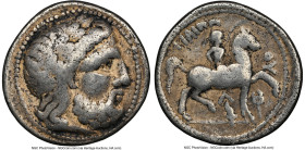 EASTERN EUROPE. Uncertain Celtic Tribe. Ca. 3rd century BC. AR tetradrachm (26mm, 13.58 gm, 1h). NGC VG 5/5 - 3/5. Imitating Philip II of Macedon, Amp...