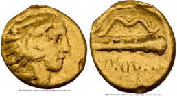 MACEDONIAN KINGDOM. Philip II (359-336 BC). AV quarter-stater (11mm, 1.96 gm, 2h). NGC Fine 4/5 - 3/5, scuffs. Late lifetime-early posthumous issue, P...