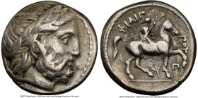 MACEDONIAN KINGDOM. Philip II (359-336 BC). AR tetradrachm (23mm, 14.00 gm, 12h). NGC VF 5/5 - 4/5. Posthumous issue, Amphipolis, ca. 323-315 BC. Laur...