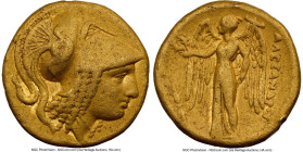 MACEDONIAN KINGDOM. Alexander III the Great (336-323 BC). AV stater (18mm, 8.52 gm, 8h). NGC VF 5/5 - 2/5, marks. Lifetime-early posthumous issue of A...