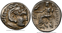 MACEDONIAN KINGDOM. Alexander III the Great (336-323 BC). AR drachm (17mm, 4.30 gm, 9h). NGC AU 5/5 - 4/5. Late lifetime-early posthumous issue, Lamps...