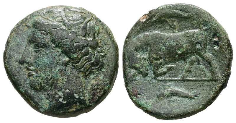 Sicily, Syracuse. Agathokles. AE Hemilitron, 6.15 g 20.23 mm. 317-289 BC. 
Obv: ...