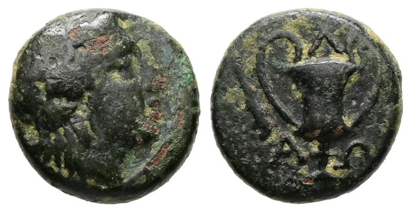 Thrace, Alopeconnesos. Ae, 2.26 g 12.93 mm. Circa 400-300 BC.
Obv: Head of Diony...