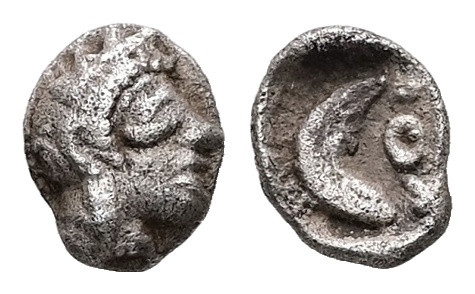 Attica, Athens. AR Tetartemorion, 0.16 g 5.75 mm. Circa 400-353 BC.
Obv: Helmete...