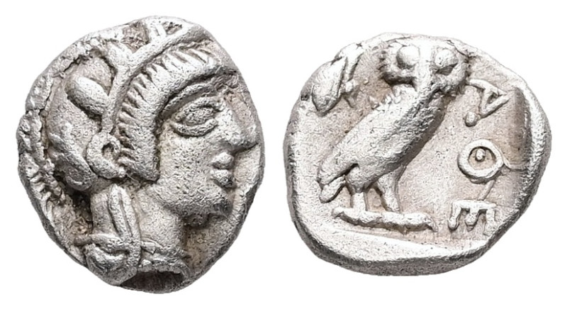 Attica, Athens. AR, Obol. 0.69 g. - 9.25 mm. Circa 454-404 BC.
Obv.: Head of Ath...