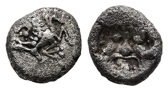 Asia Minor, Uncertain. AR Obol, 0.63 g 7.54 mm. 5th century BC.
Obv: Forepart of...