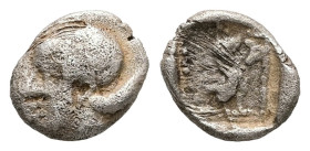 Asia Minor. Uncertain mint. AR, Hemiobol, 0.40 g. - 6.64 mm. Circa 500-400 BC.
Obv: Helmeted head of Athena left.
Rev: A, Owl ? standing right
Ref: Pr...