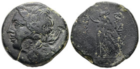 Kings of Bithynia, Prousias I Cholos, Ae, 13.77 g 29.47 mm. Circa 230-182 BC. Nikomedeia.
Obv: Laureate head of Apollo left. Countermark: Head left wi...
