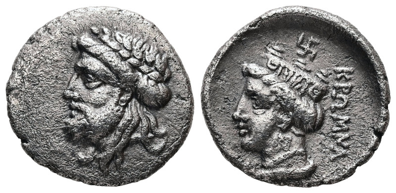 Paphlagonia, Kromna. AR Tetrobol, 3.26 g 18.41 mm. Circa 340 BC. 
Obv: Laureate ...