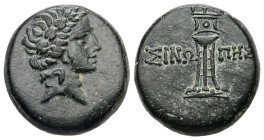 Paphlagonia, Sinope. Ae, 8.20 g 18.83 mm. 120-63 BC. 
Obv: Laureate head of Apollo right 
Rev: ΣΙΝΩ-ΠΗΣ; tripod.
Ref: SNG von Aulock 226 var.; SNG Cop...