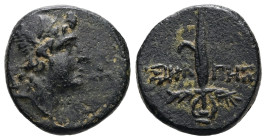 Paphlagonia, Sinope. Ae, 3.12 g 16.12 mm. Circa 100-85 BC. 
Obv: Head of Perseus to right, wearing winged Phrygian helmet.
Rev: ΣΙΝΩ-ΠΗΣ. Winged harpa...