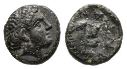 Troas, Antandros. AE, 0.63 g. - 8.75 mm. 4th-3rd centuries BC.
Obv.: Laureate head of Artemis Astyrene to right.
Rev.: ANTAN, Head of roaring lion to ...