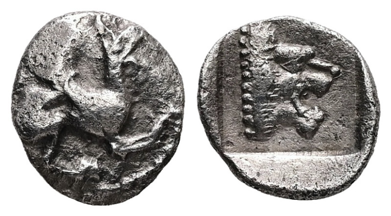 Troas, Assos. AR, Obol. 0.50 g. - 9.49 mm. 5th century BC.
Obv.: Griffin seated ...