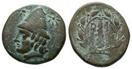 Troas, Birytis. AE. 6.00 g. - 18.21 mm. 4th-3rd centuries BC.
Obv.: Head of Kabeiros left, wearing pilos; star to left and right.
Rev.: B I / P Y , in...