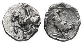 Troas, Dardanos. AR Obol, 0.57 g 10.13 mm. 4th-3rd centuries BC.
Obv: Rider on horse trotting left.
Rev: Cock standing left within incuse square.
Ref:...