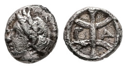 Troas. Gargara. AR Hemiobol, 0.36 g 6.77 mm. Circa 440-400 BC.
Obv: Female head left 
Rev: Γ-Α, incuse pattern divided into six compartments.
Ref:Cf. ...