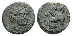 Troas, Gergis. AE. 1.58 g. - 11.74 mm. Circa 320-270 BC.
Obv.: Three-quarter facing head of Sibyl Herophile, turned slightly right, wearing laurel wre...