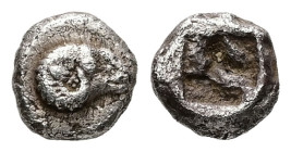 Troas, Kebren. AR Hemiobol, 0.30 g 5.91 mm. 5th century BC.
Obv: Head of ram right.
Rev: Quadripartite incuse square.
Ref: SNG Arikantürk 385-7; SNG C...