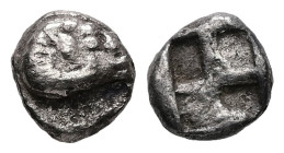 Troas, Kebren. AR Hemiobol, 0.38 g 6.44 mm. 5th century BC.
Obv: Head of ram right.
Rev: Quadripartite incuse square.
Ref: SNG Arikantürk 385-7; SNG C...