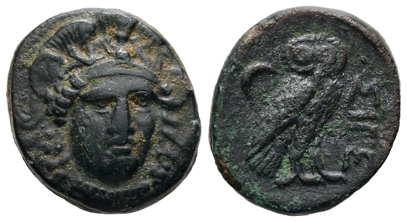 Troas, Sigeion. AE. 5.39 g. - 18.58 mm. Circa 355-334 BC.
Obv.: Head of Athena f...