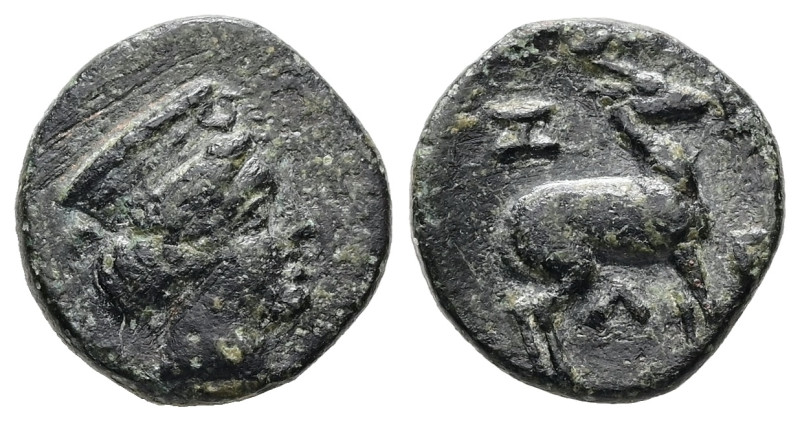 Troas, Zeleia. Ae, 2.15 g. - 14.14 mm. 4th century BC.
Obv.: Head of Artemis rig...