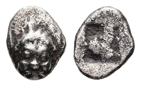 Lesbos, Methymna. AR Tetartemorion, 0.23 g 6.66 mm. Circa 500/480-460 BC.
Obv: F...