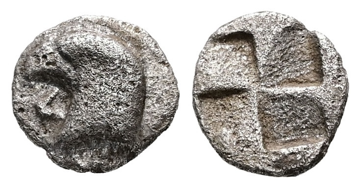 Aeolis, Kyme. AR Hemiobol. 0.38 g 8.09 mm. Circa 480-450 BC.
Obv: [K Y]. Head of...