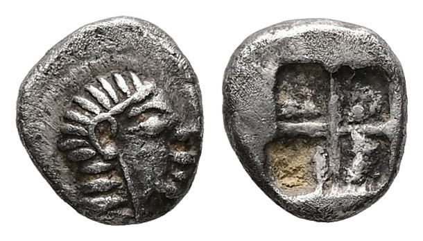 Ionia, Kolophon. AR Hemiobol, 0.36 g 6.41 mm. Late 6th century BC.
Obv: Archaic ...